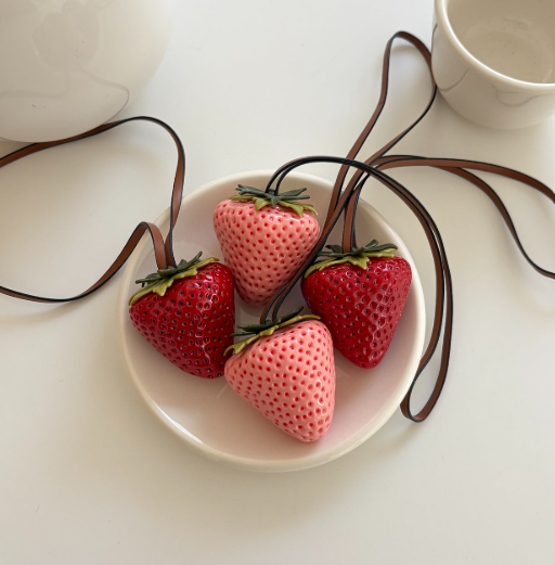 Fresh Strawberry Leather Strap Keyring