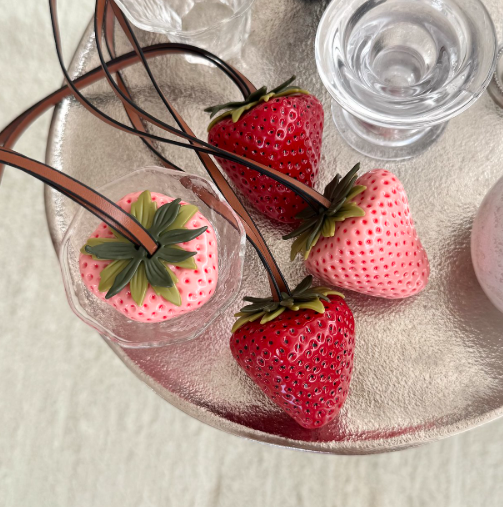 Fresh Strawberry Leather Strap Keyring
