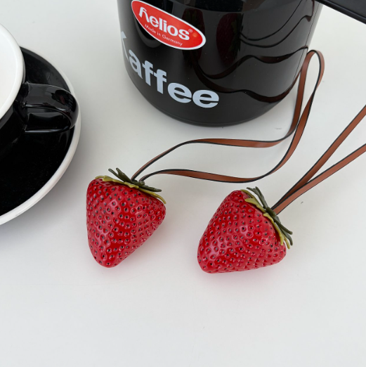 Fresh Strawberry Leather Strap Keyring