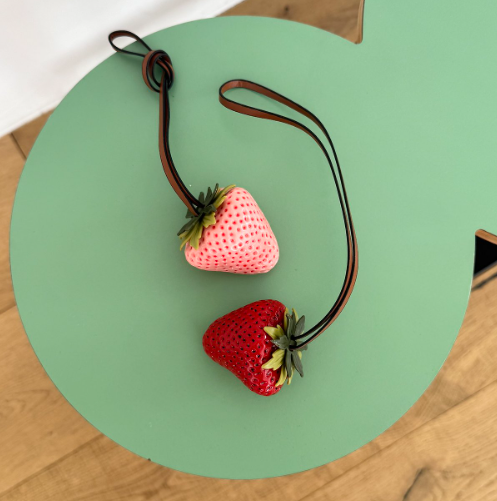 Fresh Strawberry Leather Strap Keyring