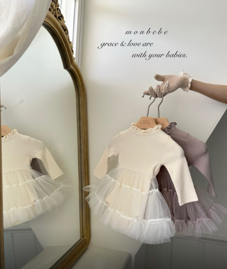 [MONBEBE]  Ribbed Tulle Bodysuit